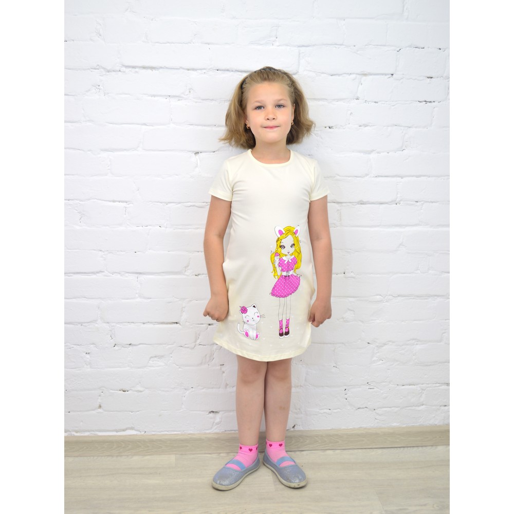 Платье для девочки с коротким рукавом ПЛ-736 молочная девочка