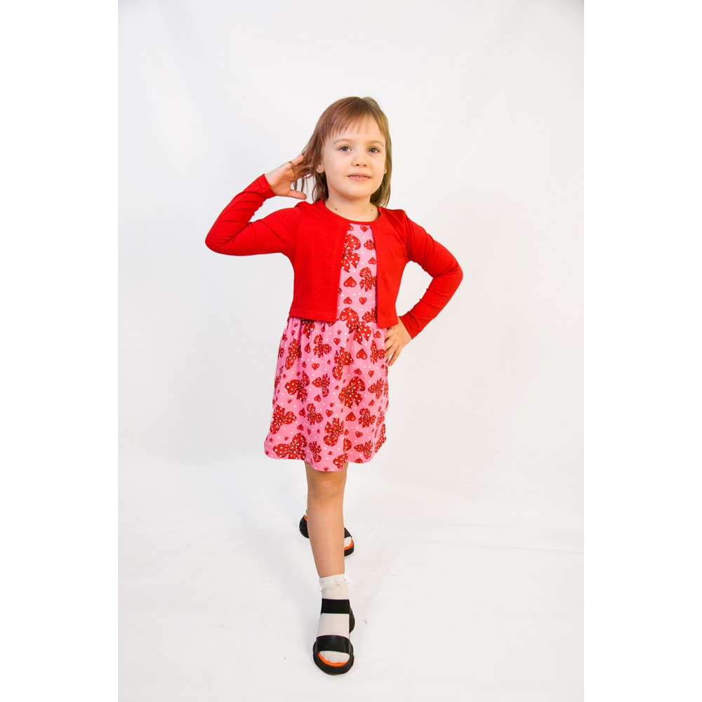 Платье для девочки с длинным рукавом ПЛ-719 красный-бантик