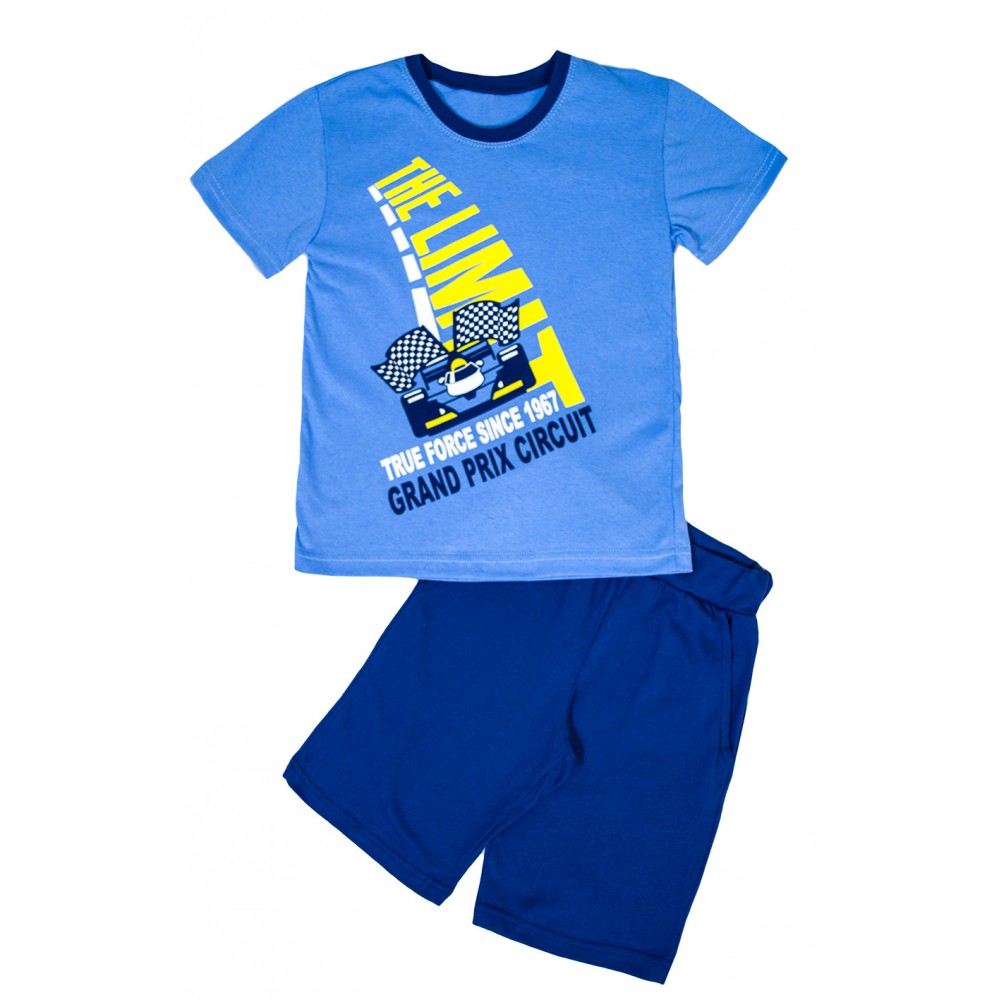 Костюм для мальчика футболка шорты КМ-1402 синий-гонки