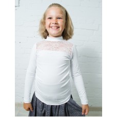 Водолазка школьная блузка для девочки с ажурной вставкой Д-251 белый
