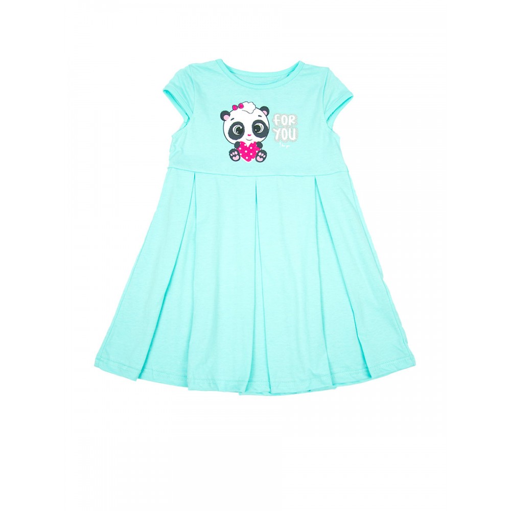 Платье для девочки с коротким рукавом ПЛ-760 бирюзовый-панда