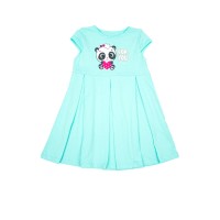 Платье для девочки с коротким рукавом ПЛ-760 бирюзовый-панда