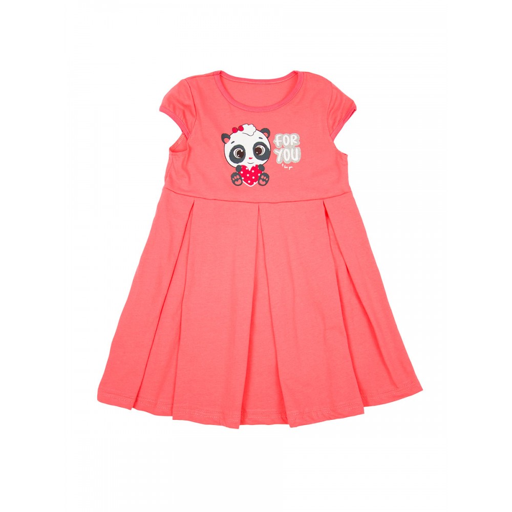 Платье для девочки с коротким рукавом ПЛ-760 коралловый-панда