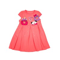 Платье для девочки с коротким рукавом ПЛ-760 коралловый-пончики