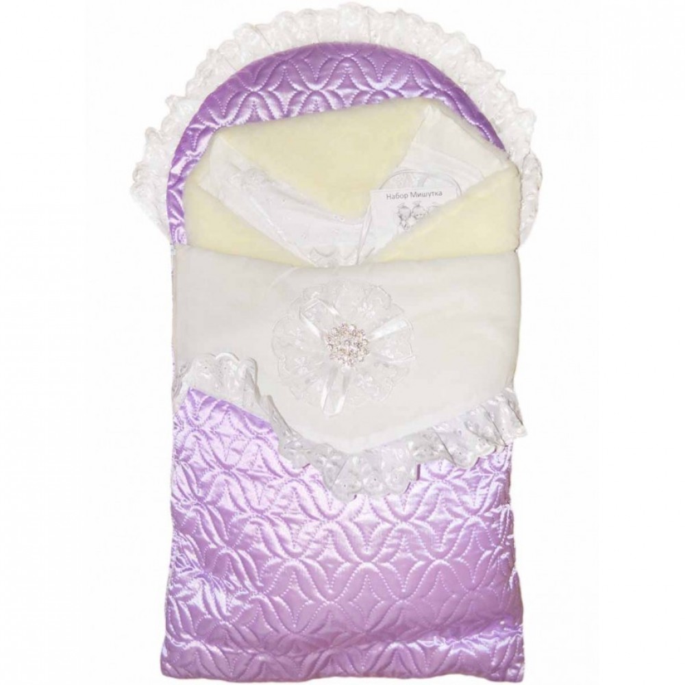 Конверт Мишутка мех-одеяло с брошью фиолетовый 